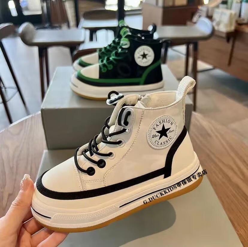 duckkids小黄鸭女童运动鞋2022春秋新款韩版女孩百搭高帮板鞋儿童休闲