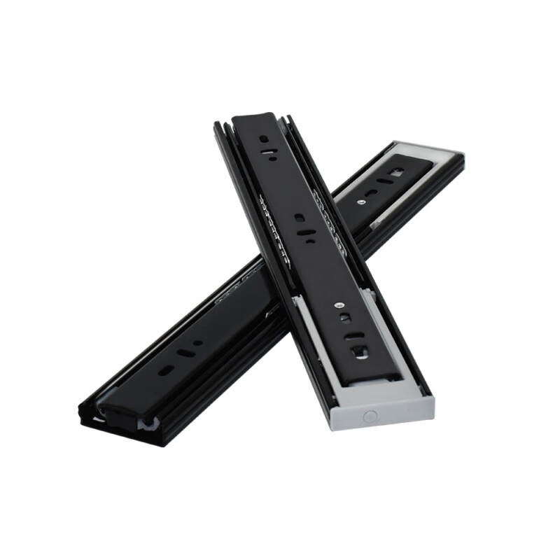 抽屉轨道黑色加厚柜子导轨橱柜滑轨缓冲滑道三节静音五金配件普通10寸