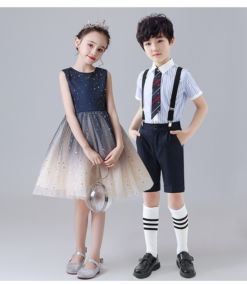 迪士尼六一儿童合唱演出服女童舞蹈蓬蓬裙红礼服小学生男童朗诵表演