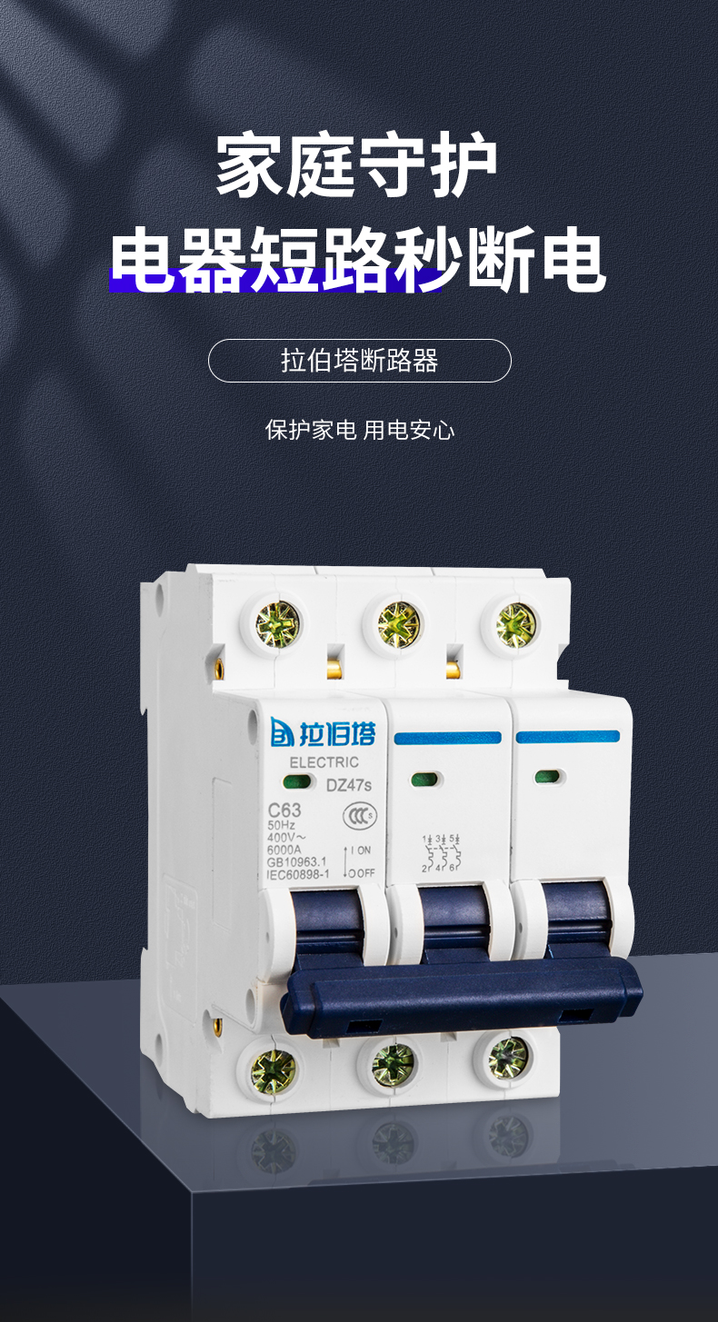dz47空气开关1p2匹16a40a63a家用电闸三相小型断路器短路保护空开32a