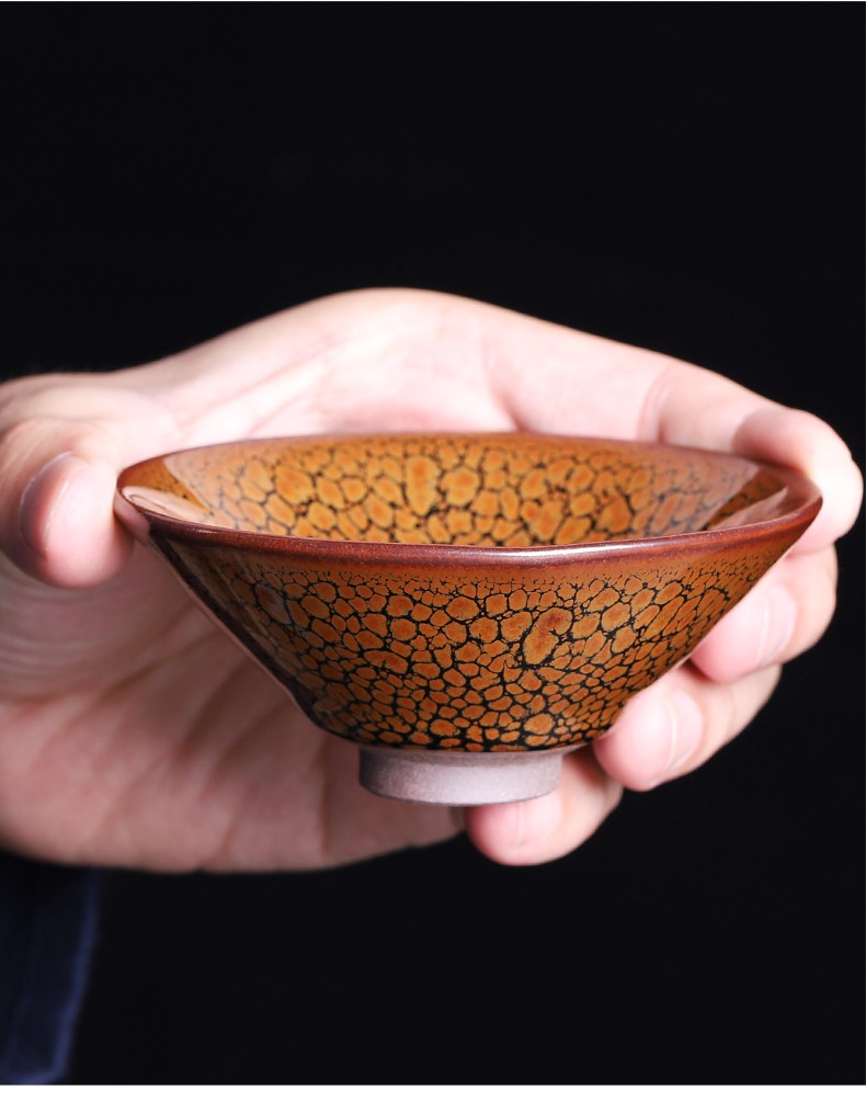 皇家雅致建阳建盏茶杯主人杯黄鹧鸪斑油滴窑变纯手工铁胎斗笠杯盏品茗