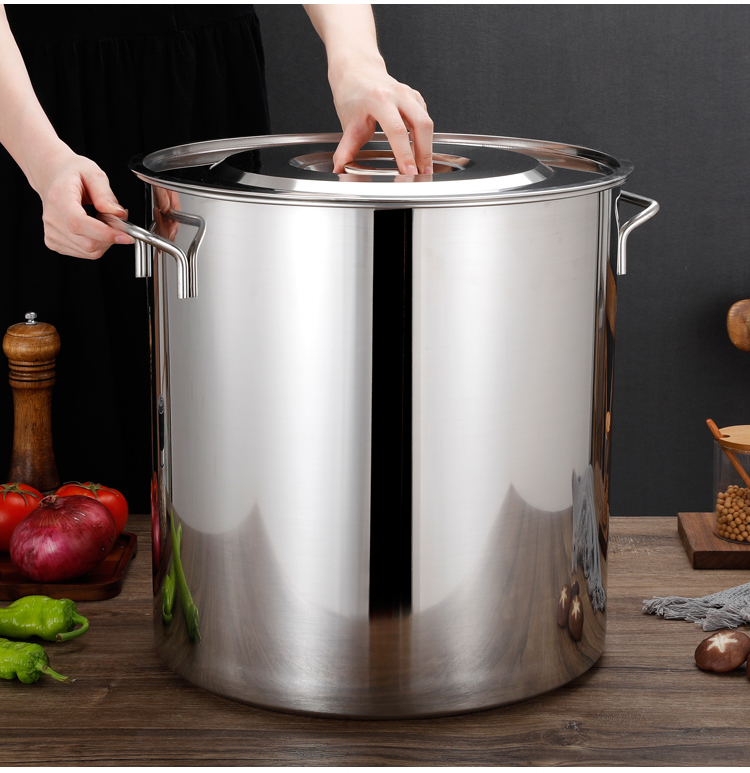 不锈钢汤锅商用带盖汤桶加厚家用卤水桶油桶大容量锅不锈钢桶圆桶直径