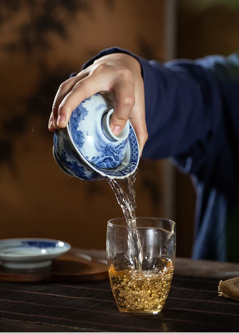 钟家窑盖碗钟家窑盖碗茶杯景德镇高端盖碗单个手工青花