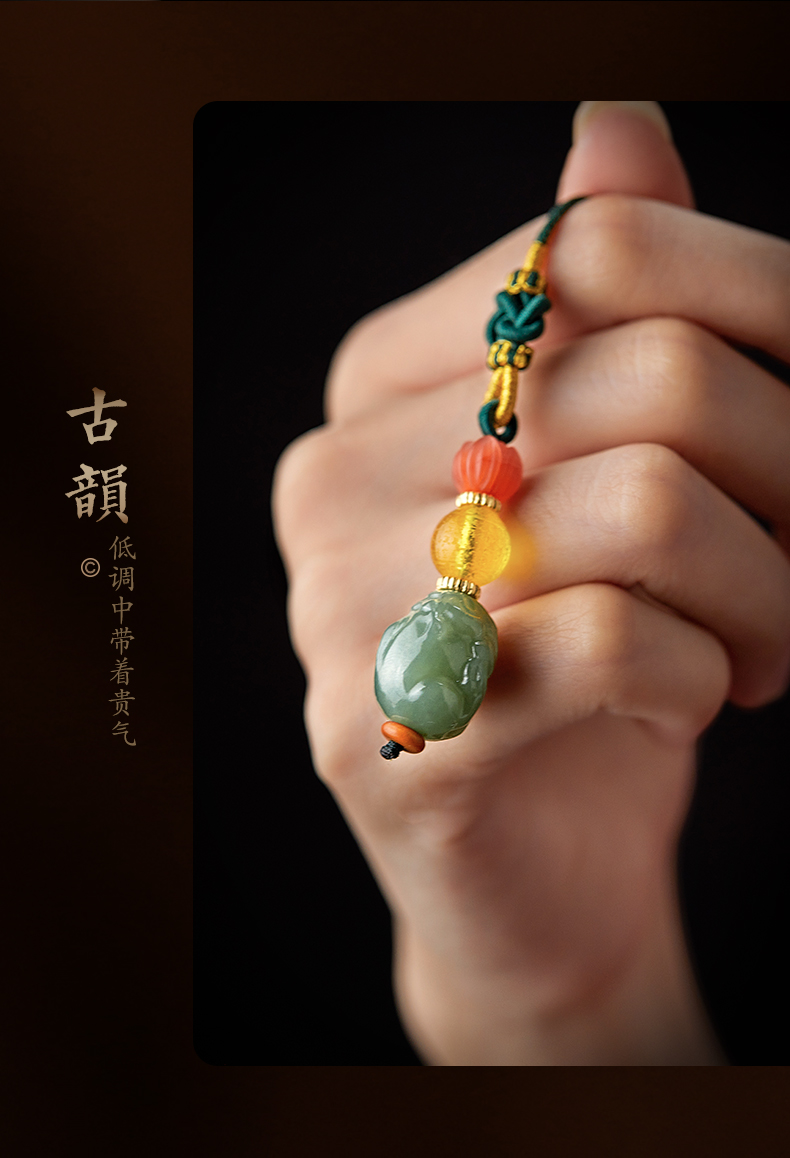 心经珠手机壳挂饰送爸爸男友老公 和田玉貔貅手机挂件 复古礼盒【图片