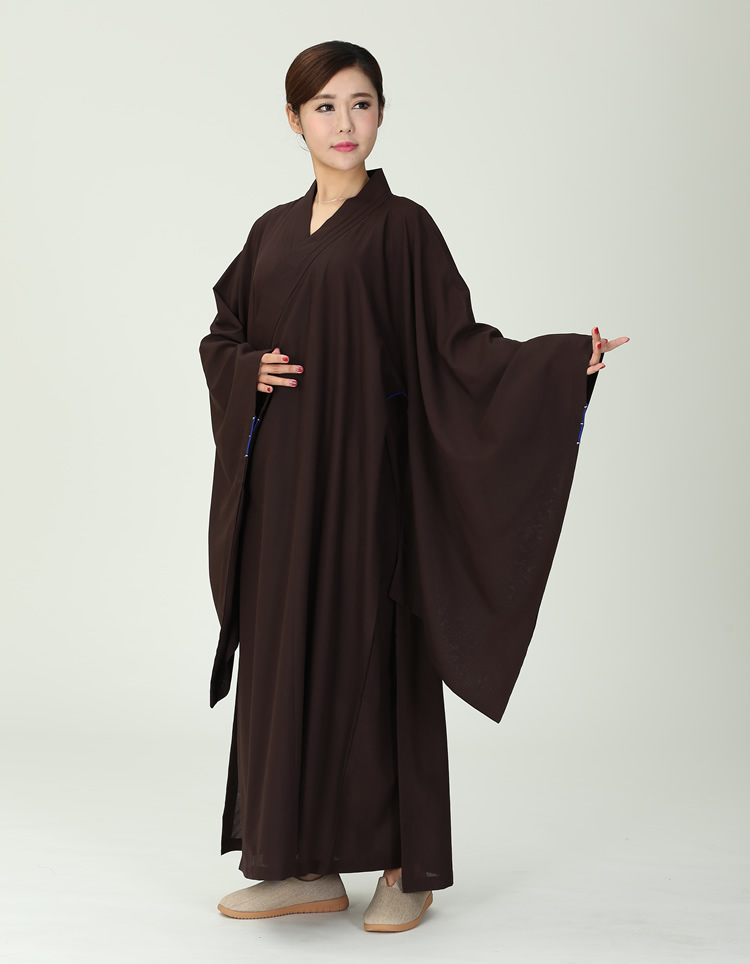 居士服女佛教衣服海青女佛衣男大褂麻料海清深咖啡色僧服不透明佛系