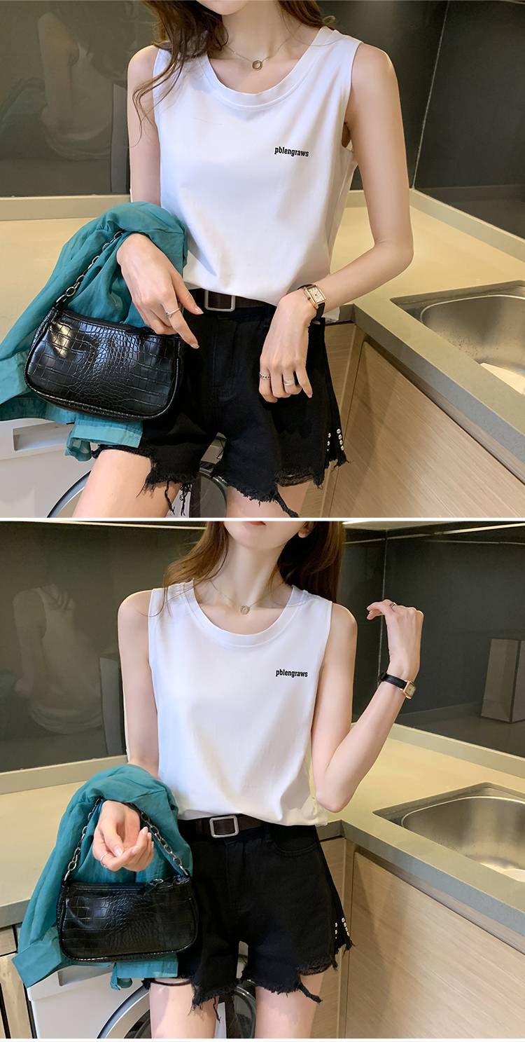 浪莎白色吊带背心女棉宽松无袖t恤女夏季上衣设计感小众外穿潮内搭