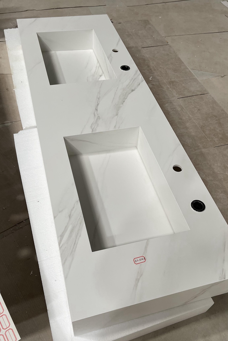 一体岩板台盆洗手洗漱面盆洗脸双盆 陶瓷台下盆-每10厘米价【图片