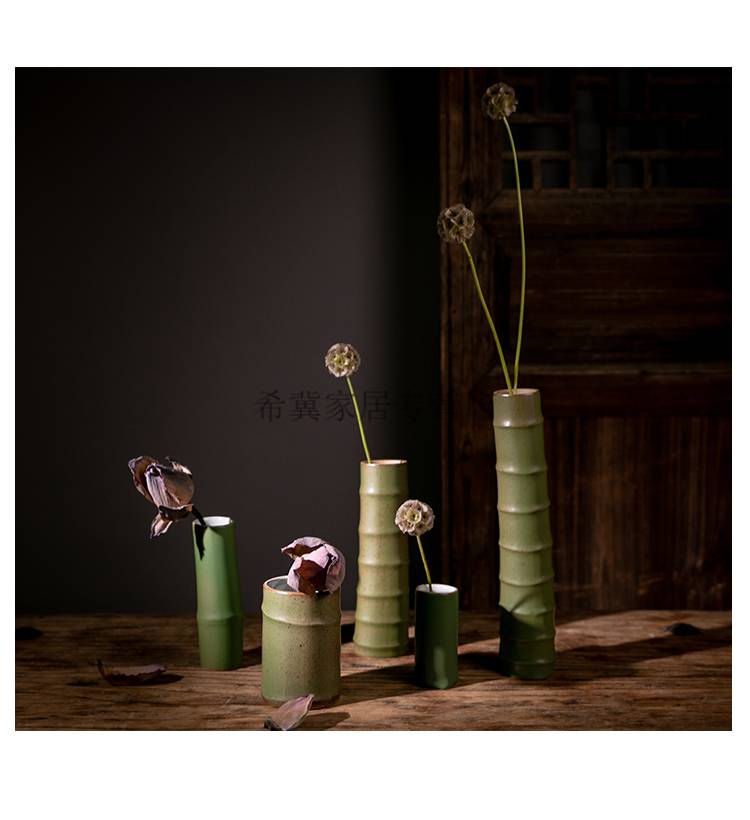 可狄(kedi) 60陶瓷景德镇复古陶制竹筒花器禅意花瓶创意竹根中式
