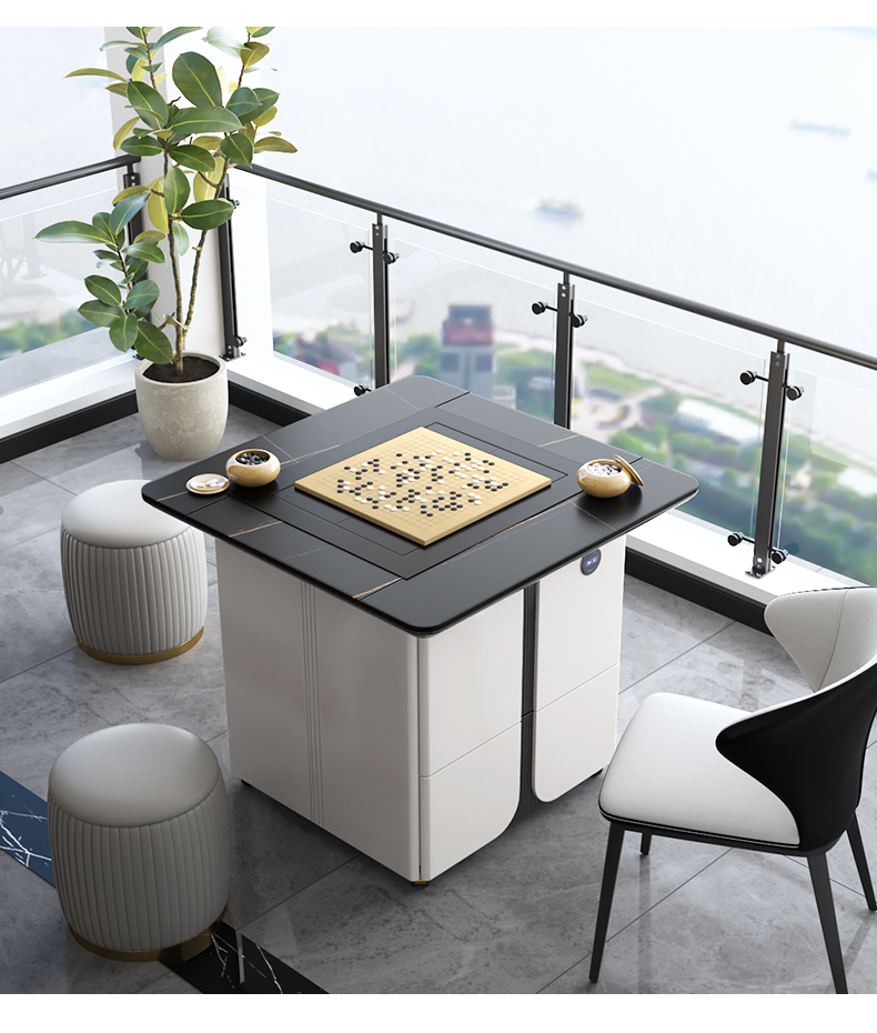 移动茶桌客厅家用轻奢方形茶台两用小茶车升降 岩板智能升降茶桌 1椅