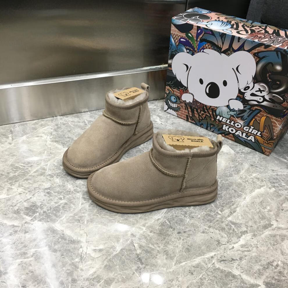 hello girl koala考拉小熊雪地靴女冬季直筒加绒加厚短筒雪地棉鞋