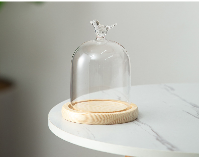 干花玻璃罩花房粘土古玩工艺品盲盒防尘罩香薰蜡烛罩911圆顶原木底座