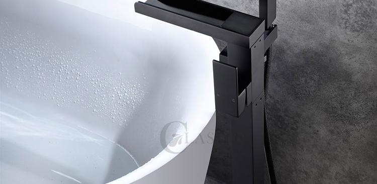 摩恩全铜冷热落地浴缸龙头黑色瀑布缸边独立式浴缸花洒淋浴套装霁之沁