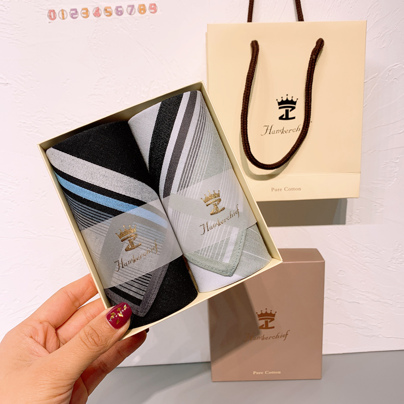 碧冰男士纯棉手帕环保柔软条纹色织男生手绢纯棉吸水擦汗方巾 羽生