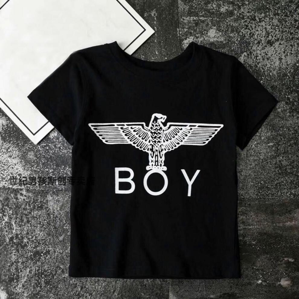 轻奢夏季潮牌boy儿童棉短袖t恤中大童装经典烫金老鹰半袖圆领打底衫