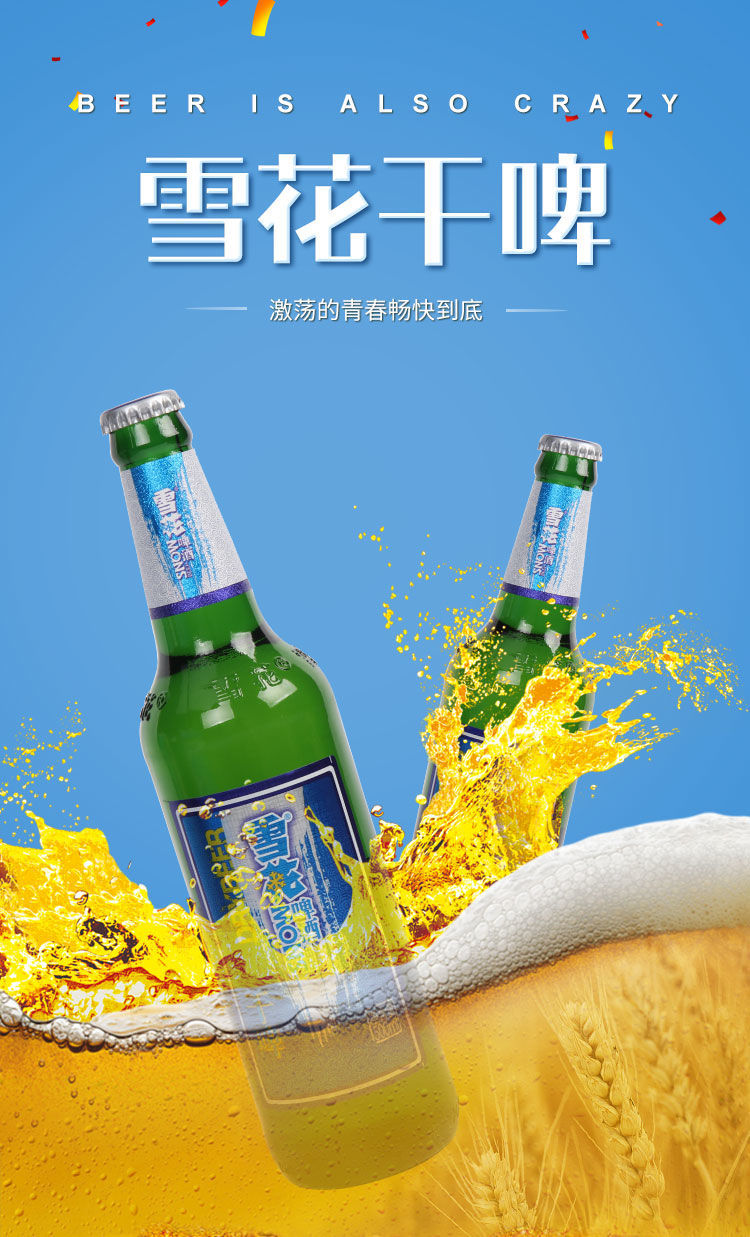 雪花干啤500ml瓶沈阳snow雪花啤酒干啤整箱500ml12瓶大玻璃瓶装9度500