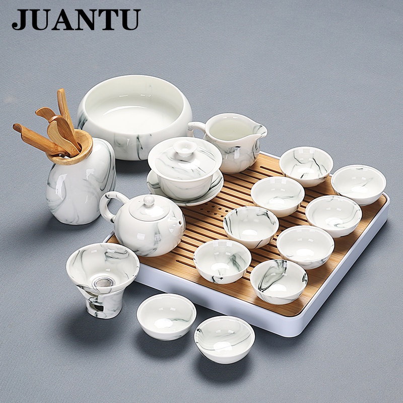 juantu茶具简约德化手工泡茶器家用茶艺中国白瓷茶杯壶盖碗整套功夫