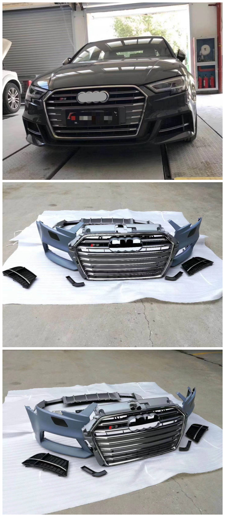 【车载好物】适用于适用于14-20款奥迪a3改装rs3包围前保险杠蜂窝中网