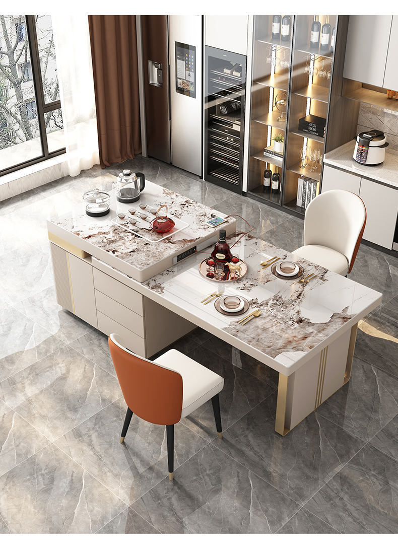 餐桌一体可伸缩现代轻奢餐厅家用厨房多功能储物岛台 伸缩岛台餐桌(2