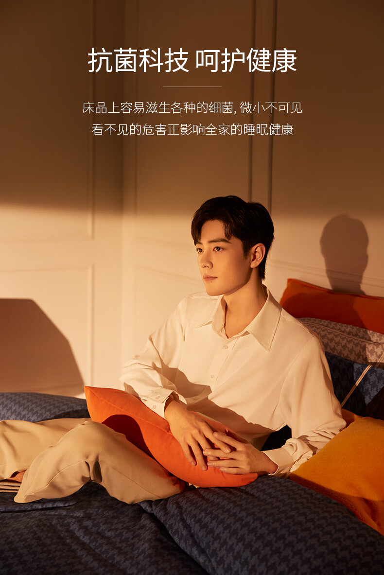 红瑞家纺四件套肖战同款纯棉磨毛印花四件套冬季全棉床上用品纯棉磨毛