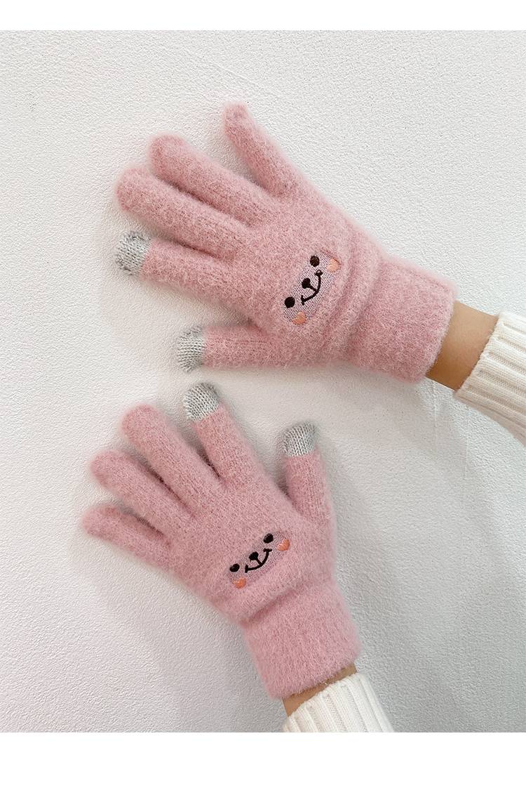 网红抖音浪莎女款五指手套韩版女ins可爱加绒触屏骑车学生秋冬季保暖