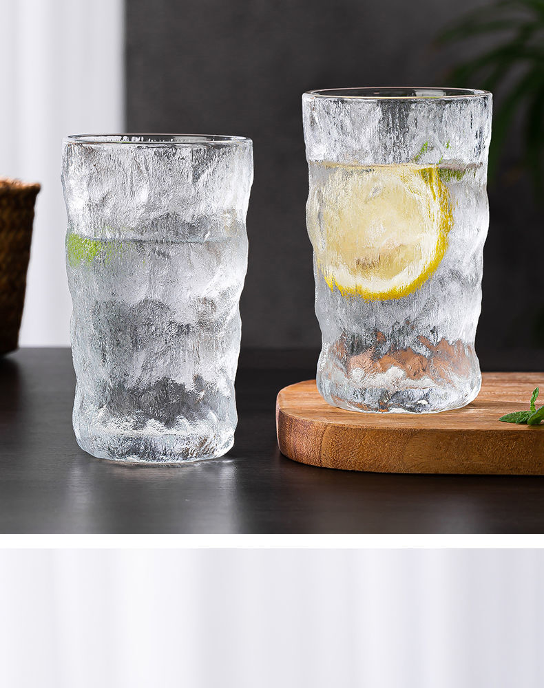 玻璃杯家用水杯高颜值ins风冰川纹酒杯果汁杯茶杯加厚咖啡牛奶杯 描金