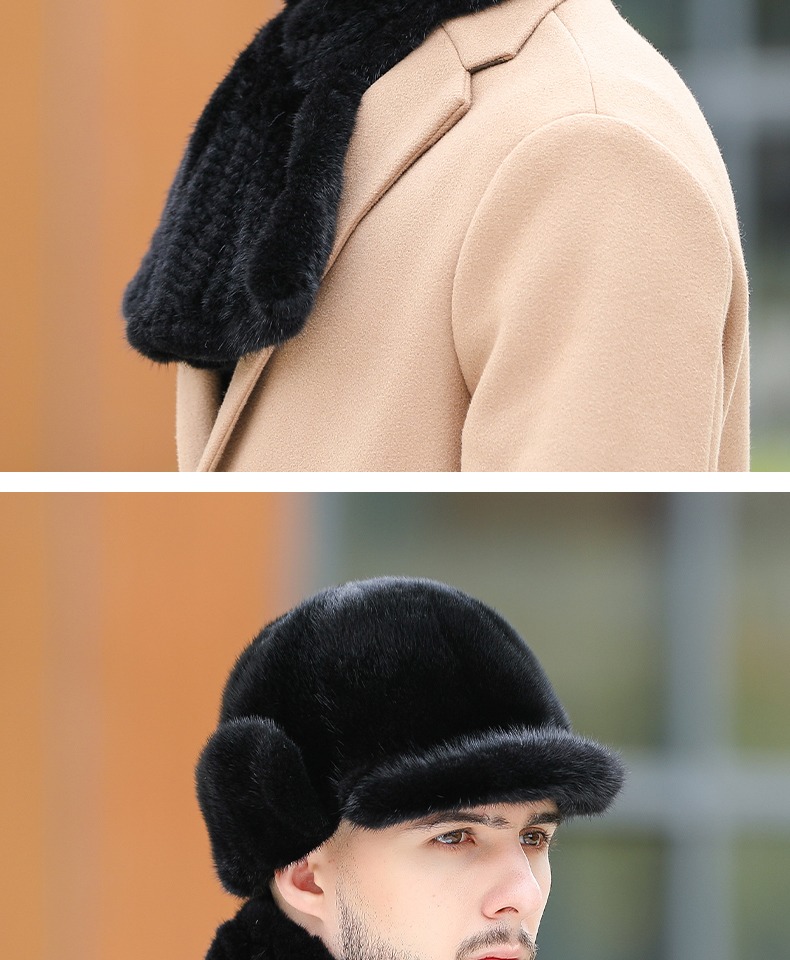 水貂毛皮草帽子男士冬季保暖护耳貂帽时尚冬天中老年人爸爸鸭舌帽5358