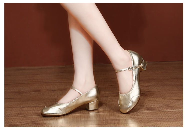 舞蹈鞋女真皮软底银色广场舞鞋中跟红色夏季中老年演出交谊跳舞鞋黑色