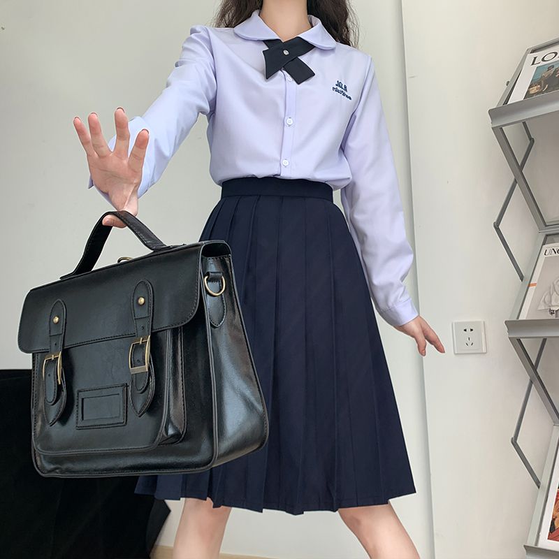 jk长裙学院风jk制服百褶中长款半身裙长裙学生班服长袖衬衫套装女春