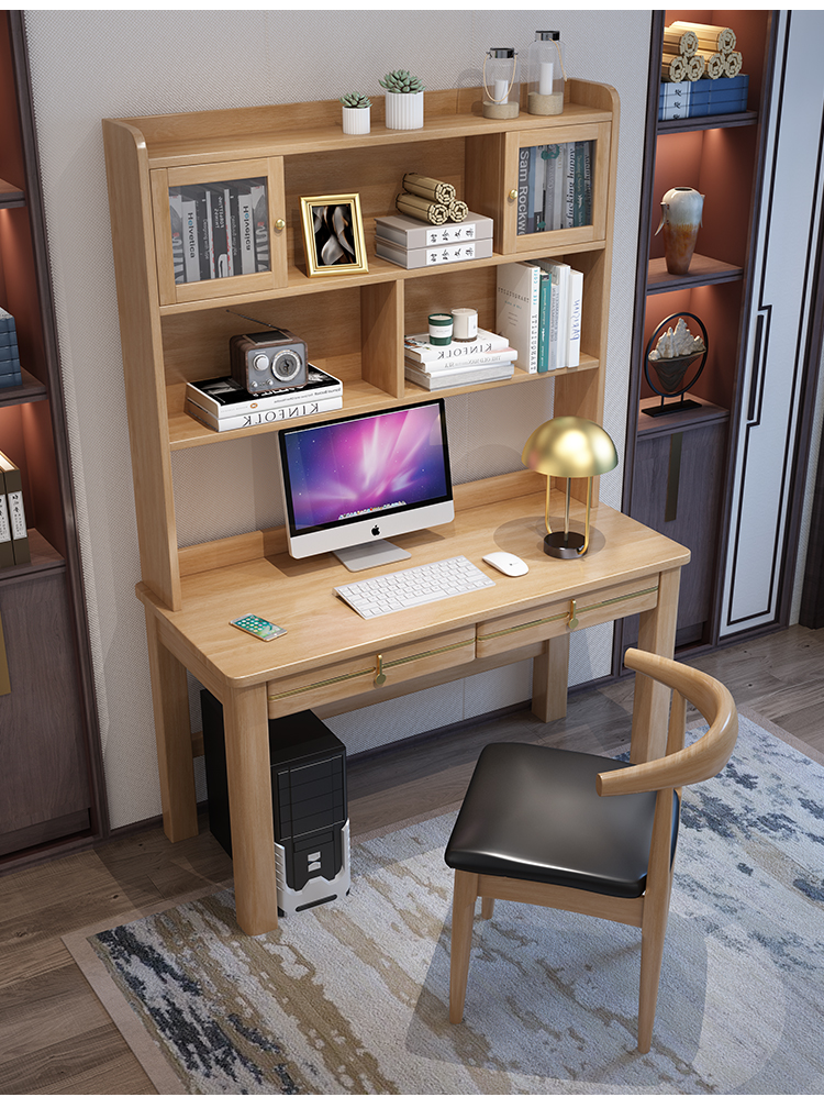 一米色彩书桌桌书架一体电脑桌学生学习桌卧室家用书柜1米书桌全实木