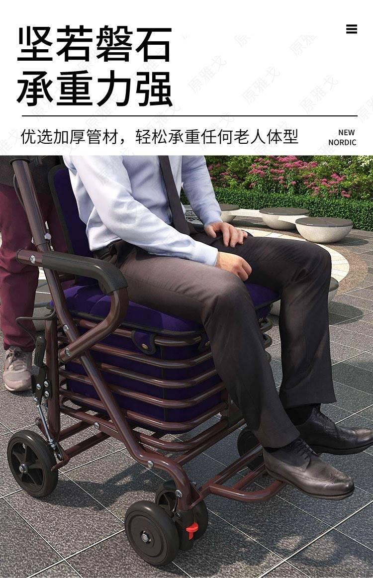 老人助力手推车可坐老年人坐的能推走的软椅子折叠代步买菜小推车标准