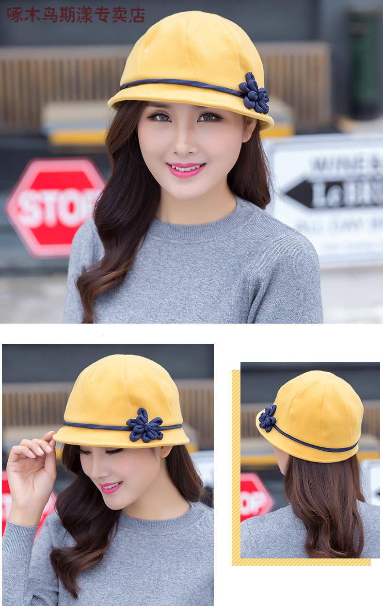 啄木鸟时尚潮流女士新款小沿帽秋冬韩版潮休闲优雅蝴蝶结卷边盆帽自1