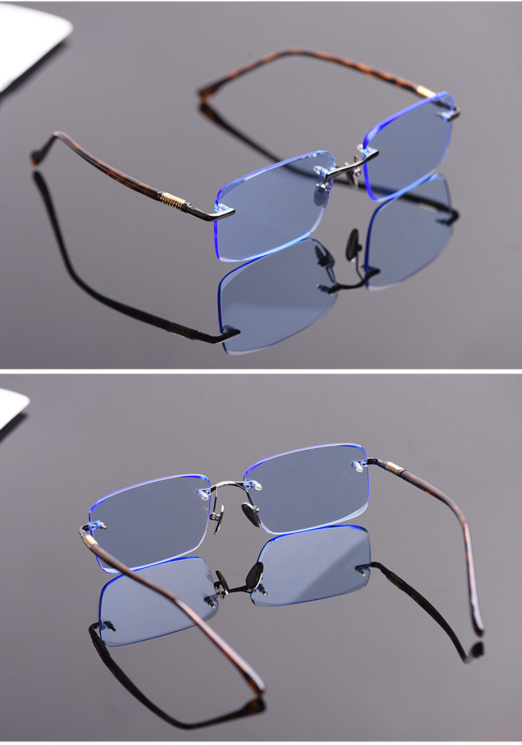 天然蓝色水晶石头眼镜男女款无框时尚太阳镜切边护目镜金色款