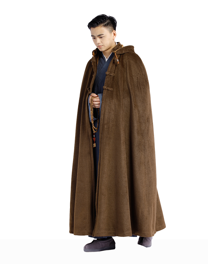 防寒服冬装毛绒打坐披风寒冬斗篷连帽禅修披风大衣居士僧服风衣套头
