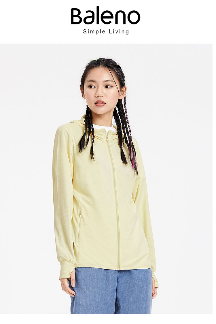 班尼路女装2022夏季新款女式防晒服长袖晒不黑防晒连帽衫长款023y浅