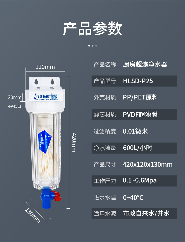 农村地下井水前置过滤器汉蓝神盾前置井水超滤净水器家用直饮厨房