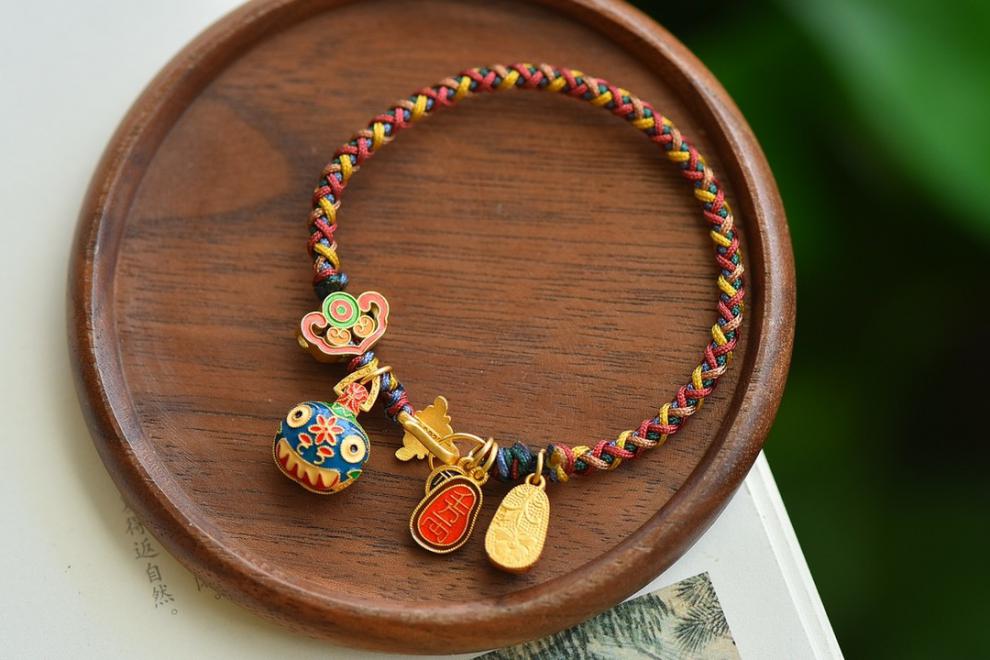 高瑞品质拂梦台吞金兽爸爸古法金手链烧蓝虎头鞋如意千万两手工编绳送