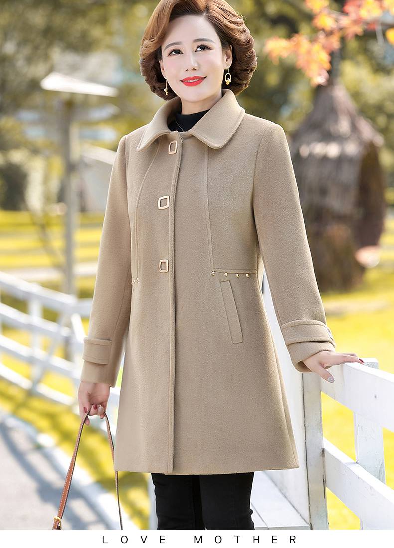 浪莎中老年女中长款2021新款50岁妈妈装夹棉加厚呢子大衣女式女士双面