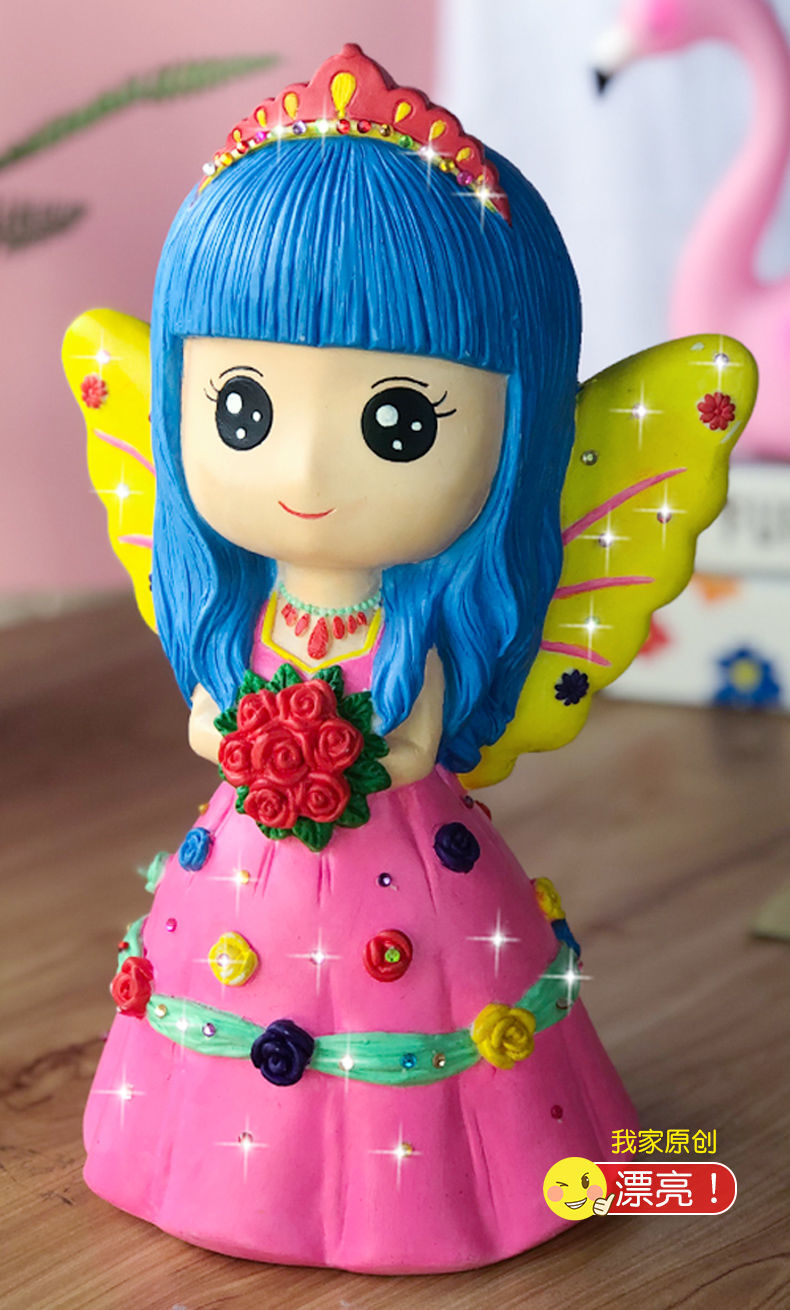 彩钻耐摔石膏娃娃涂色存钱罐儿童diy手工彩绘圣诞节元旦礼物zs068彩钻