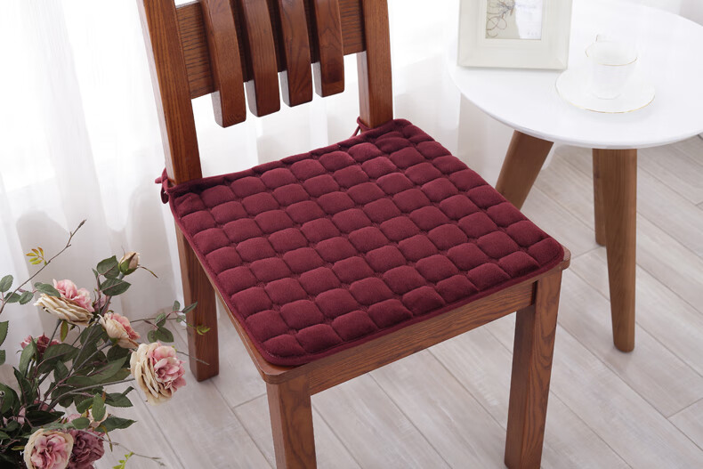 室久坐防滑学生教室凳子屁股座垫四季软坐垫方形酒红色40x40cm含系带