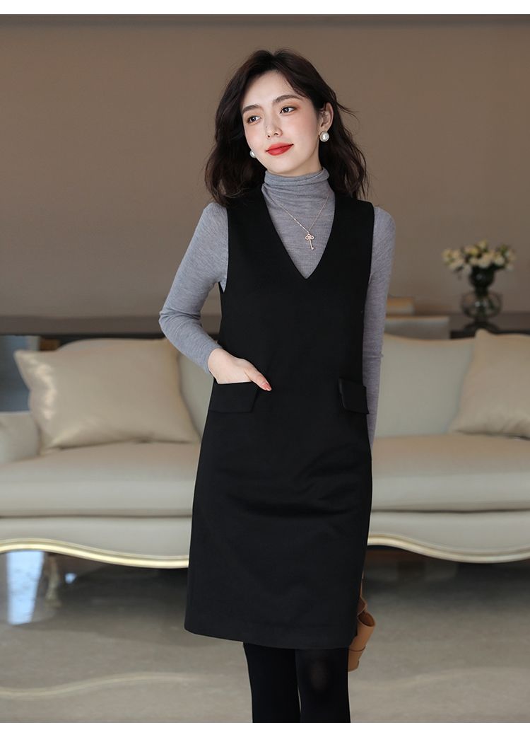 优雅时髦穿搭毛呢背心裙女2021秋冬新款中长款气质百搭显瘦连衣裙黑色