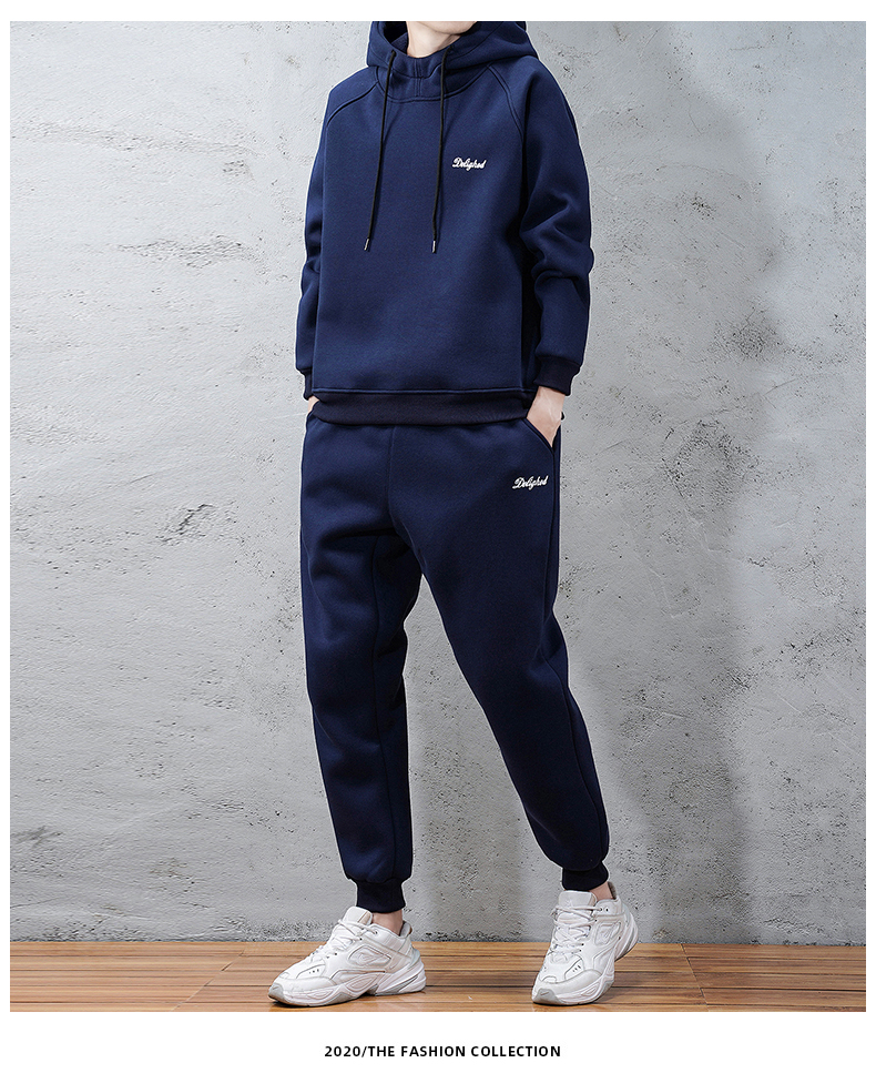 运动休闲卫衣套装21新款秋冬季男帅气圆领两件套鸿·星尔克官方 浅麻