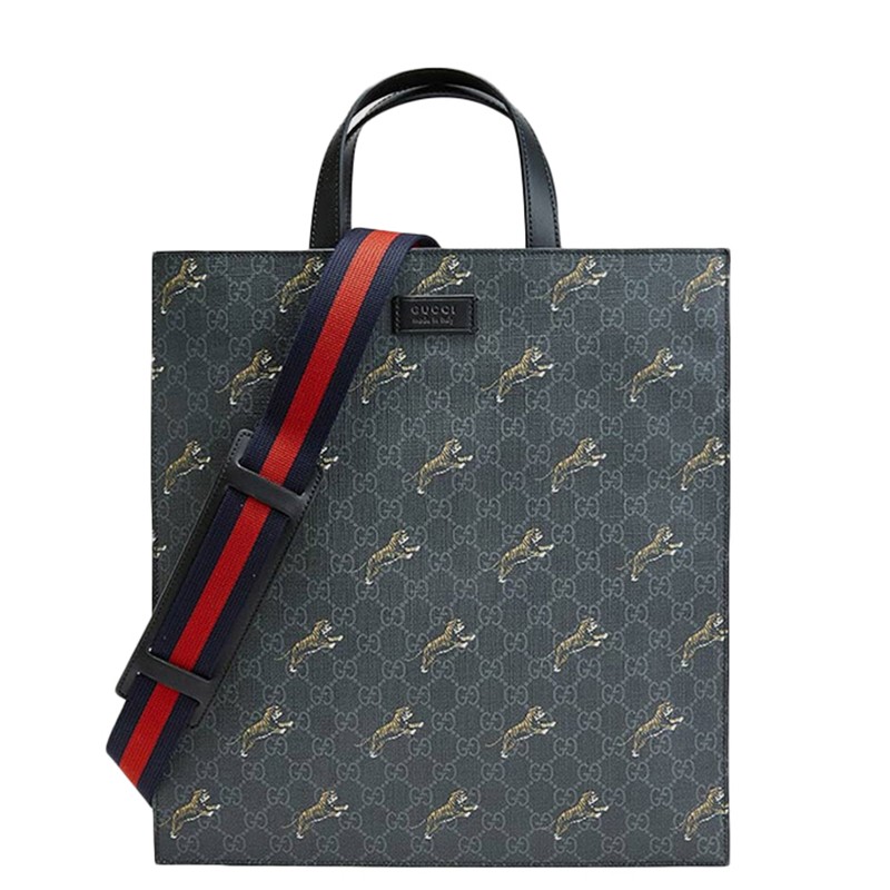 情人节礼物gucci古驰黑灰双glogo小老虎托特包495559g02anak黑灰色