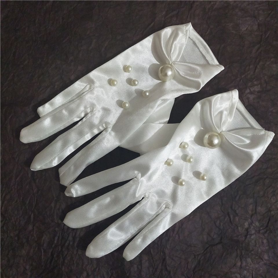 新年装精选直发新娘手套长款婚纱礼服全指缎面保暖白色拍照有指婚礼