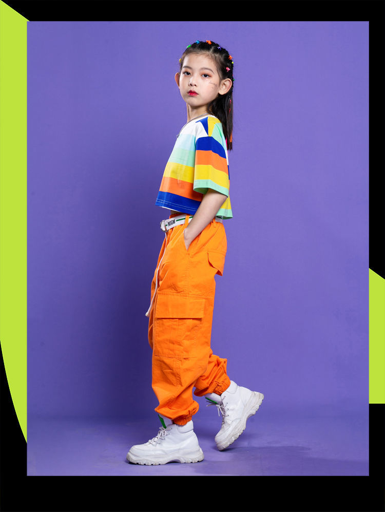 六一儿童节演出服装男女童街舞服装夏季嘻哈风女孩啦啦队班服时尚8-12