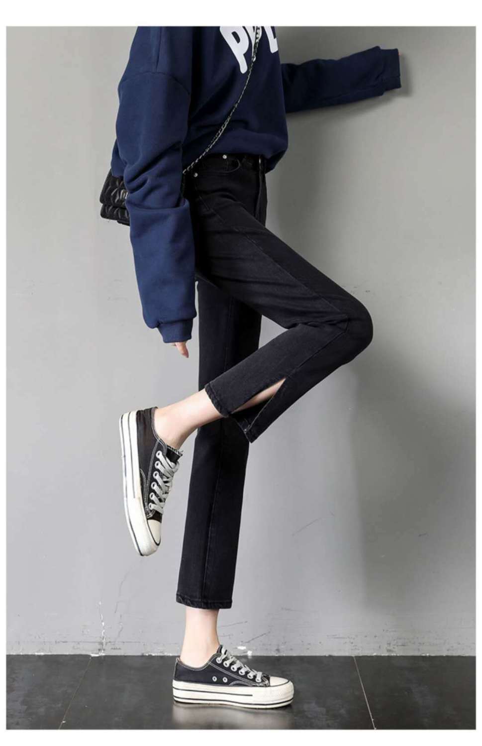 浮泽牛仔裤女直筒春夏季年新款高腰显瘦九分宽松阔腿烟管女裤子潮蓝色