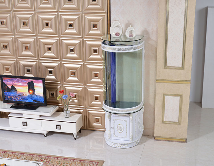 可开票欧式半圆鱼缸靠墙水族箱客厅家用小型玻璃生态免换水金龙鱼缸