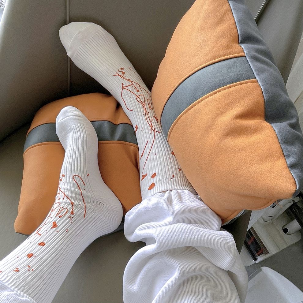 白袜子女中筒袜潮春夏季薄款潮泼墨涂鸦嘻哈情侣款长袜1pm4款各一双