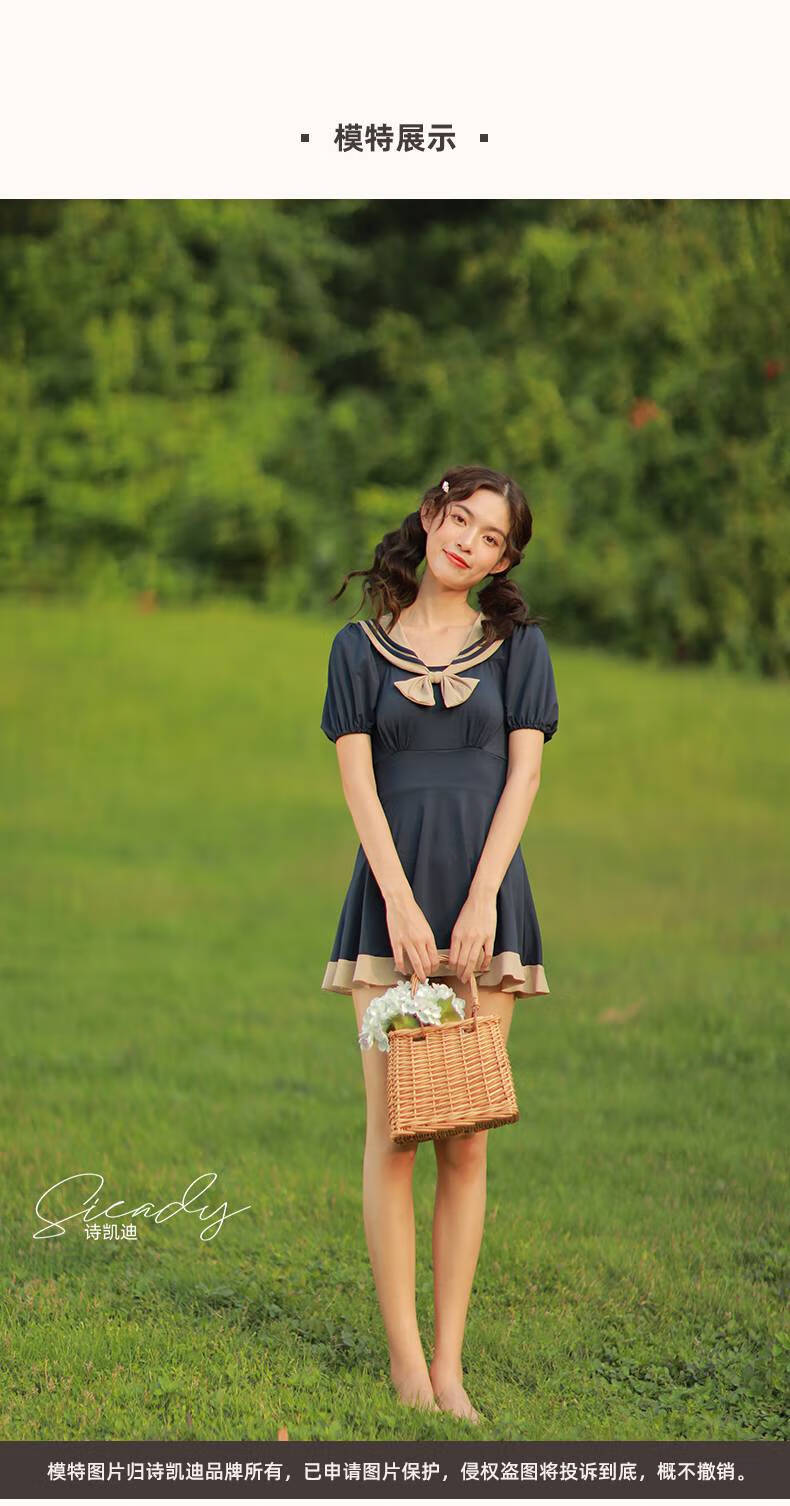 洛丽塔泳衣洛丽塔少女jk泳装水手服学院风复古显瘦遮肚温泉保守游泳衣
