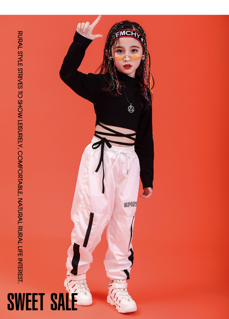 儿童街舞套装新款女童嘻哈爵士舞演出服女孩舞蹈韩版露脐表演服装1969