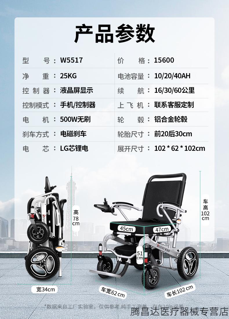 电动轮椅老人折叠轻便便携智能全自动老年残疾人轮椅代步车高配版银色